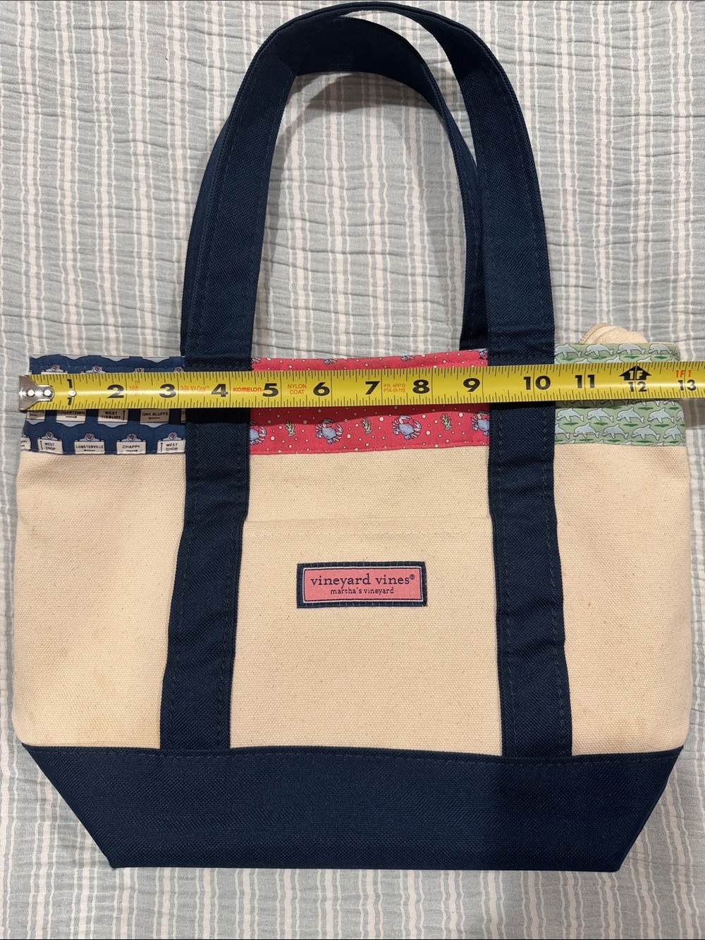 Vineyard Vines Cream Canvas Zipper Tote with Navy Trim and Multicolor Accents - Picture 7 of 11